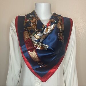 Navy  blue multi color silky satin multi purpose square bandana scarf